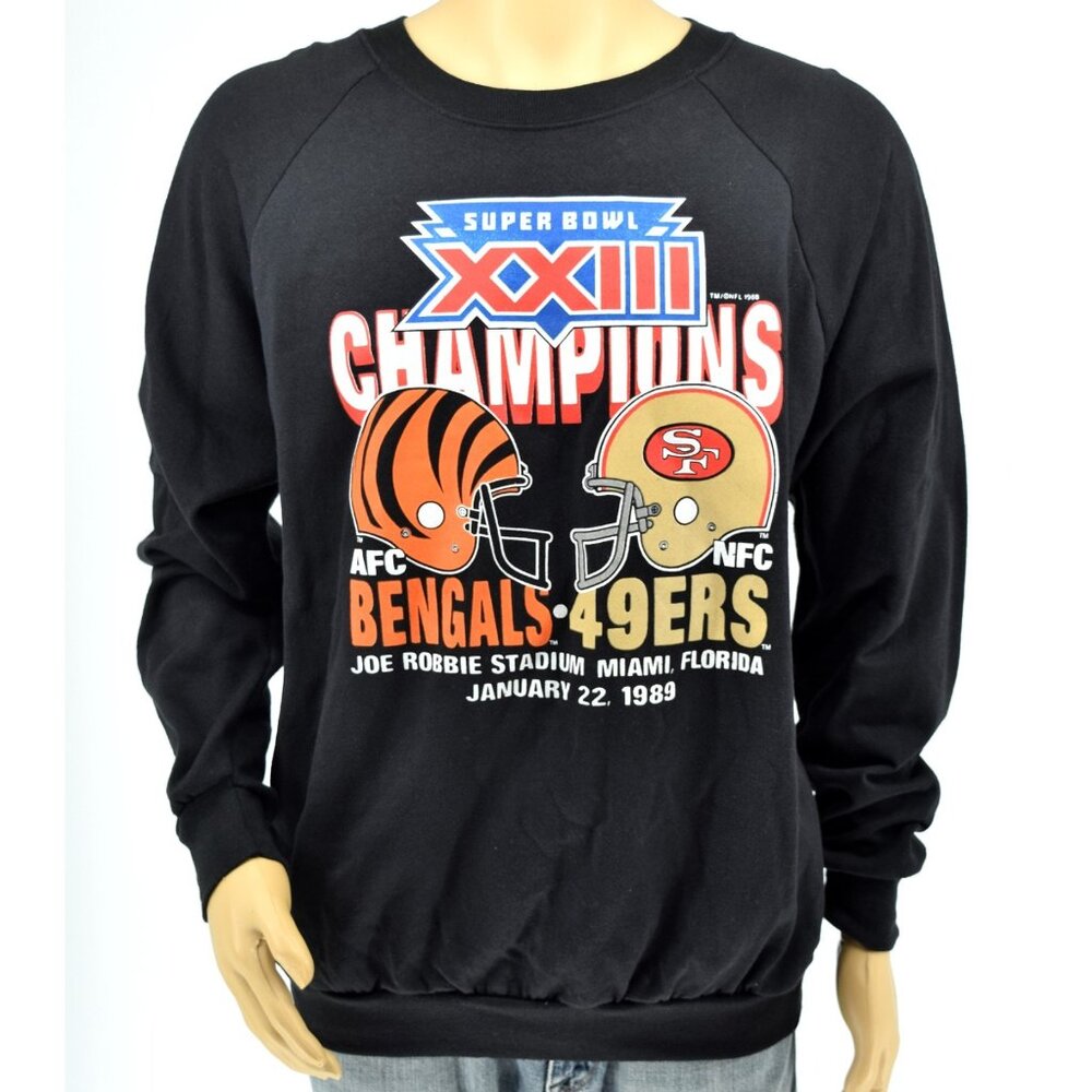 Rare Bengals & 49ers 1989 Super Bowl XXIII Black Vintage Garan Sweatshirt Sz XXL